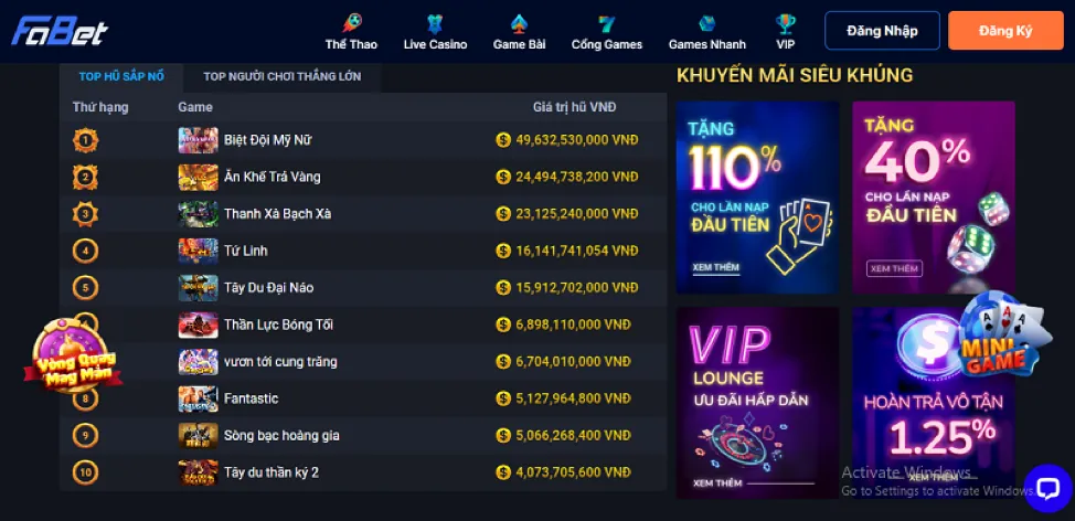 Biểu đồ cấp độ VIP của 123b